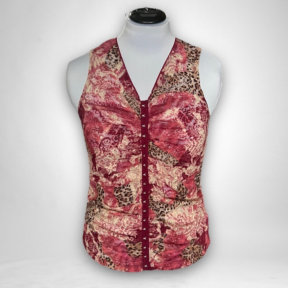 Vintage Y2K Floral Cheetah Hook Eye Sheer Sleeveless Top Sz 14 / 16 Plus Size 1X